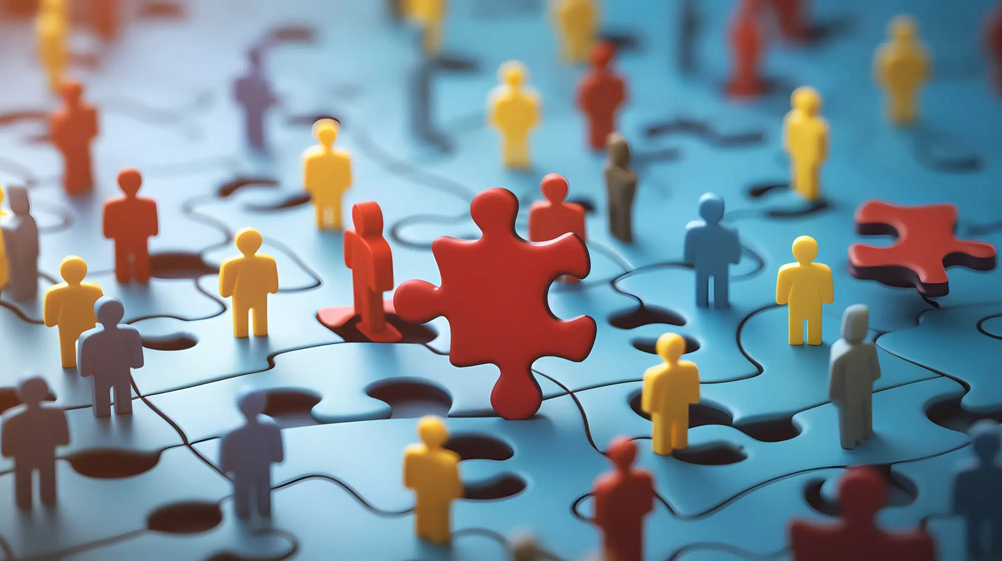 Puzzle board with figures representing workers filling open positions
